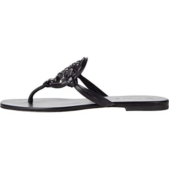 Tory Burch Miller Jeweled Embellished Crystal Leather Thong Sandals Black Sz 5.5 - Picture 8 of 12